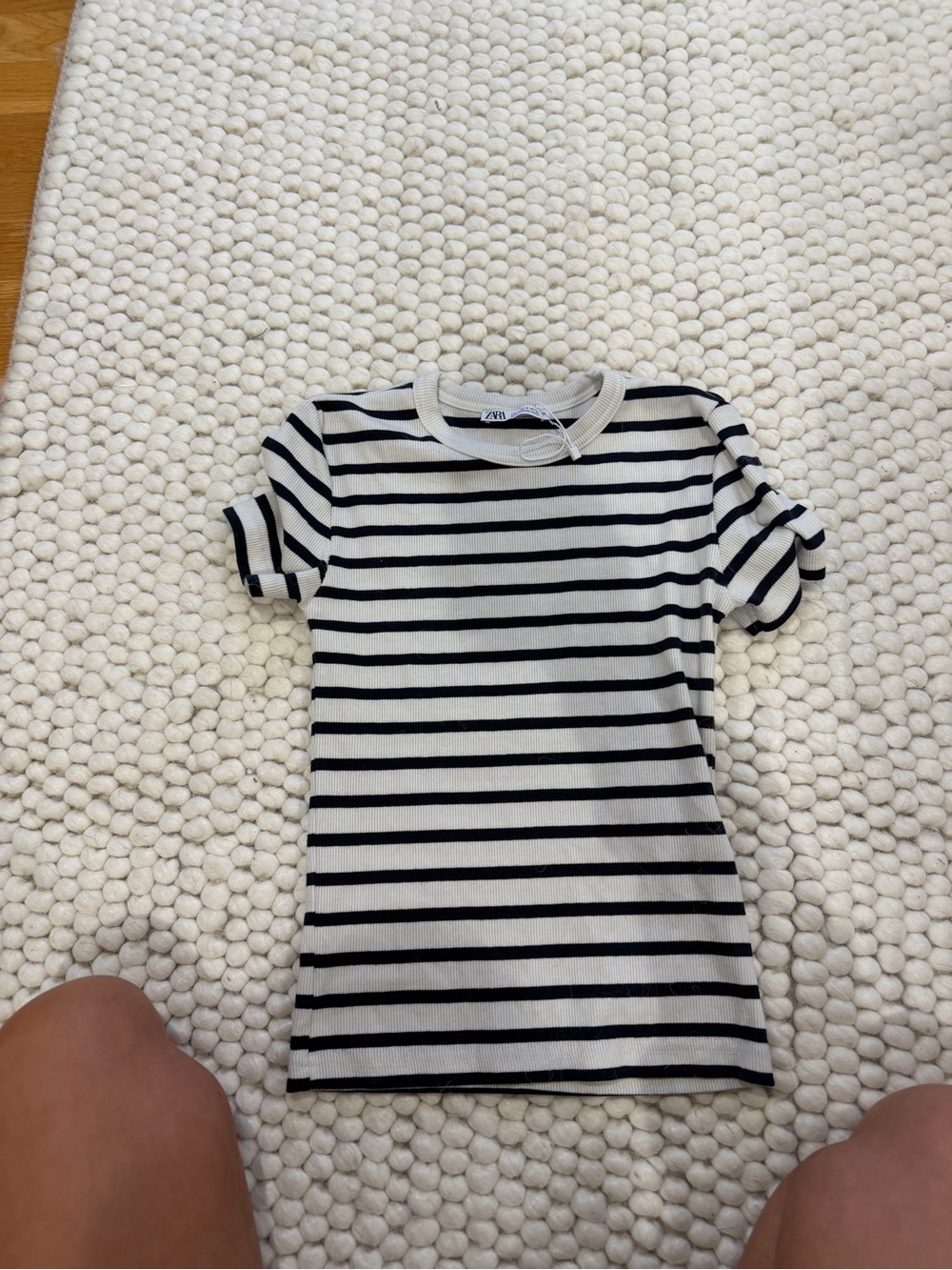 Zara Black and White Striped Short Sleeve Tee
